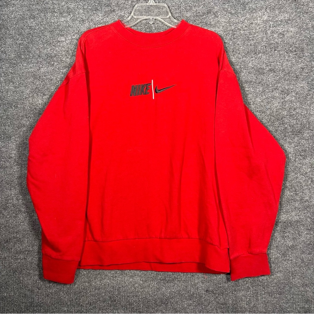 Nike Vintage Y2K Spell Out Center Swoosh Men’s XL Red Crewneck‎ Sweatshirt USA